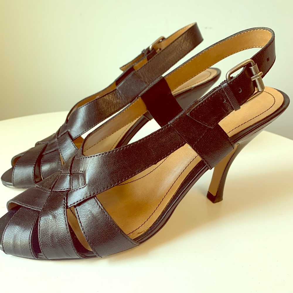 Black Leather Sling Back Heel